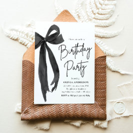 Invitación Elegante acuarela Black Bow Birday Party