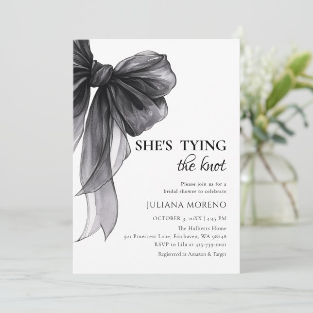 Invitación Elegante acuarela Black Bow Bridal Shower (Anverso de pie)