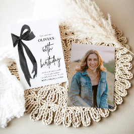 Invitación Elegante acuarela Black Bow fiesta de cumpleaños n