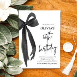 Invitación Elegante acuarela Black Bow fiesta de cumpleaños n