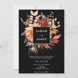 Invitación Elegante acuarela Black Floral Fall Wedding