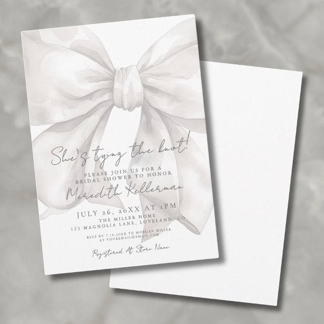 Invitación Elegante acuarela Blanco Bow Bridal Shower (Elegant Watercolor White Bow Bridal Shower Invitation)