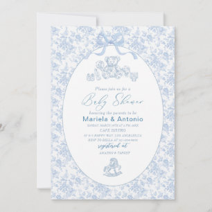 Invitación Elegante acuarela Blue Bow Toys Boy Baby Shower