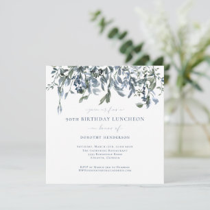 Invitación Elegante acuarela Blue Floral Vines 90 cumpleaños