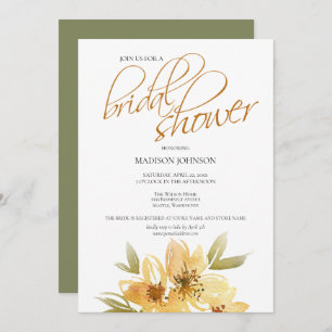 Invitación Elegante acuarela Boda amarillo ducha de novia