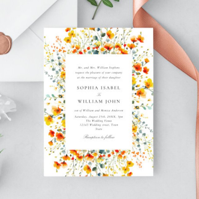 Invitación Elegante acuarela Boda de flores silvestres (Subido por el creador)