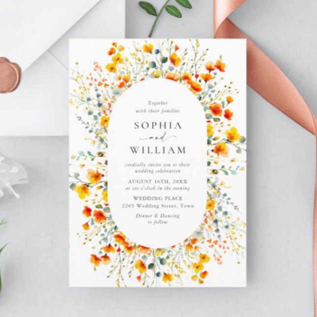 Invitación Elegante acuarela Boda de flores silvestres (Subido por el creador)