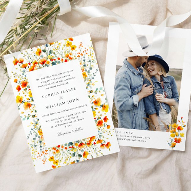 Invitación Elegante acuarela Boda de flores silvestres (Subido por el creador)