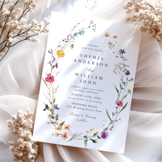 Invitación Elegante acuarela Boda de flores silvestres (Subido por el creador)