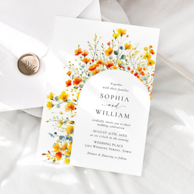 Invitación Elegante acuarela Boda de flores silvestres (Subido por el creador)