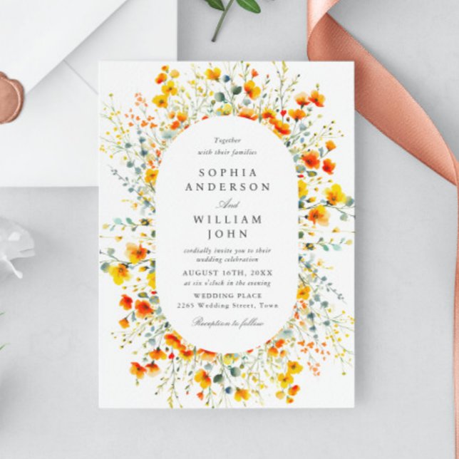 Invitación Elegante acuarela Boda de flores silvestres (Subido por el creador)