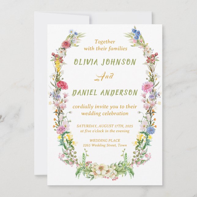 Invitación Elegante acuarela Boda de flores silvestres (Anverso)