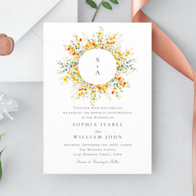 Invitación Elegante acuarela Boda de flores silvestres todo e (Subido por el creador)