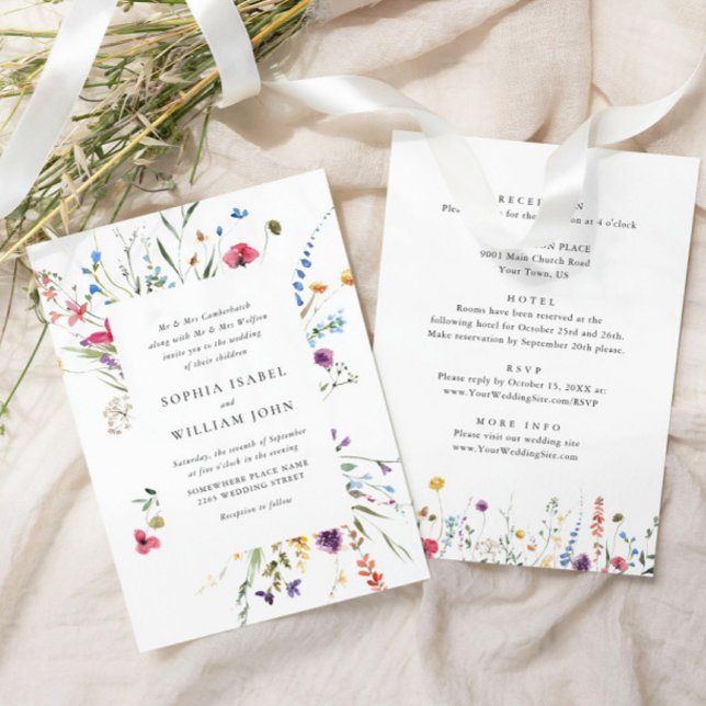 Invitación Elegante acuarela Boda de flores silvestres todo e (Subido por el creador)
