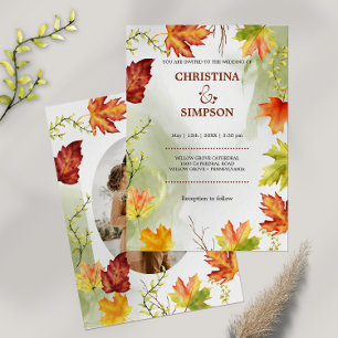 Invitación Elegante acuarela Boda de fotografía de otoño