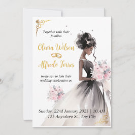 Invitación Elegante acuarela Boda de novias afroamericano