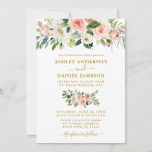 Elegante acuarela Boda de oro floral Rubor rosa