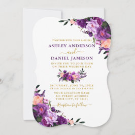 Invitación Elegante acuarela Boda de oro morado floral