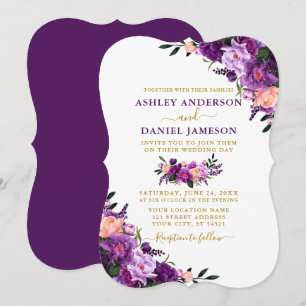 Invitación Elegante acuarela Boda de oro morado floral