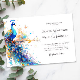 Invitación Elegante acuarela Boda de pavo real