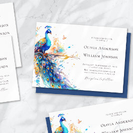 Invitación Elegante acuarela Boda de pavo real