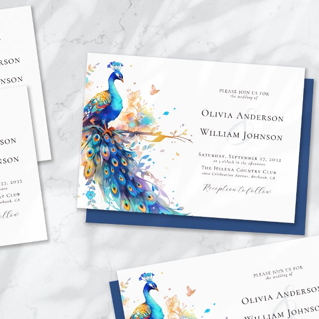 Invitación Elegante acuarela Boda de pavo real (Subido por el creador)
