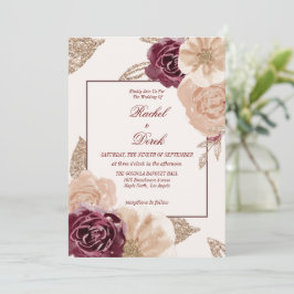 Invitación Elegante acuarela Boda floral rosa borgoña