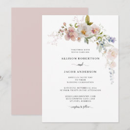 Invitación Elegante acuarela Boda floral rosa de flores silve