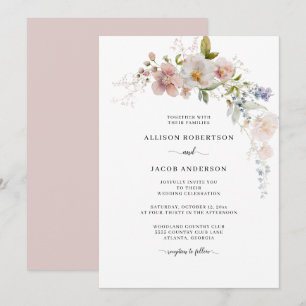 Invitación Elegante acuarela Boda floral rosa de flores silve