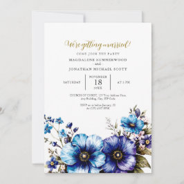 Invitación Elegante acuarela Boda morado azul floral