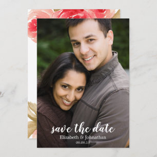Invitación Elegante acuarela Boda rosa roja Guardar la fecha