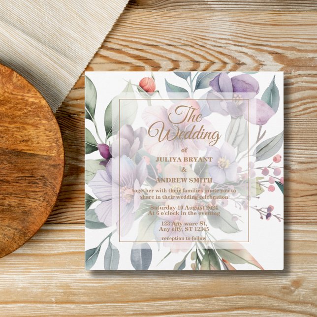 Invitación Elegante acuarela Boda transparente floral (Subido por el creador)