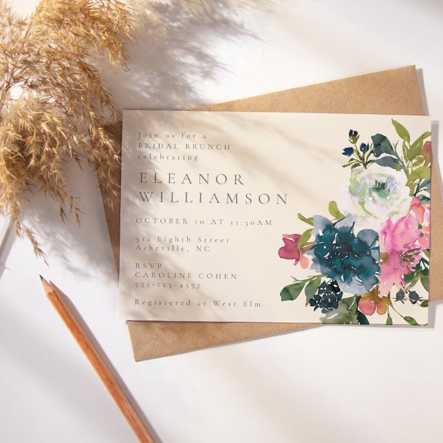 Invitación Elegante acuarela Boho Blue Floral Bridal Brunch (Subido por el creador)