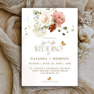 Invitación Elegante acuarela Boho Boda Floral de flores silve