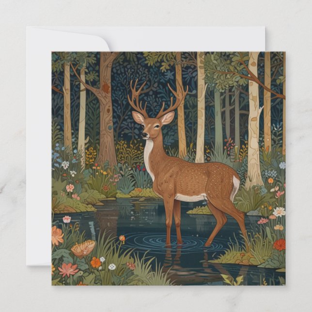 Invitación Elegante acuarela boho rústico venado de bosques (Anverso)