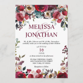 Invitación Elegante acuarela Borgoña Boda floral