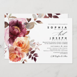 Invitación Elegante acuarela Borgoña Bouquet Boda Floral