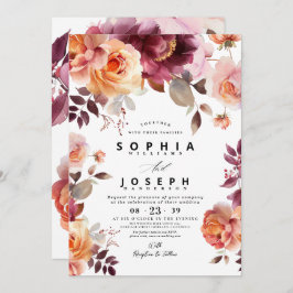 Invitación Elegante acuarela Borgoña Bouquet Boda Floral