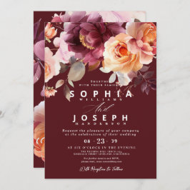 Invitación Elegante acuarela Borgoña Bouquet Boda Floral