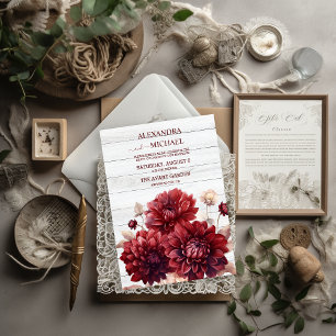 Invitación Elegante acuarela Borgoña Dahlia Boda