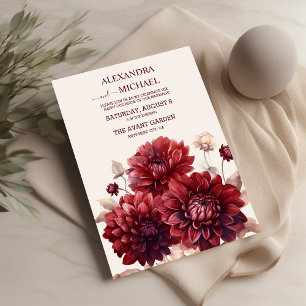 Invitación Elegante acuarela Borgoña Dahlia Boda