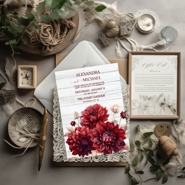 Invitación Elegante acuarela Borgoña Dahlia Boda (Subido por el creador)