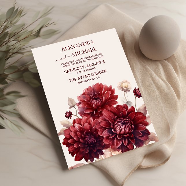 Invitación Elegante acuarela Borgoña Dahlia Boda (Subido por el creador)