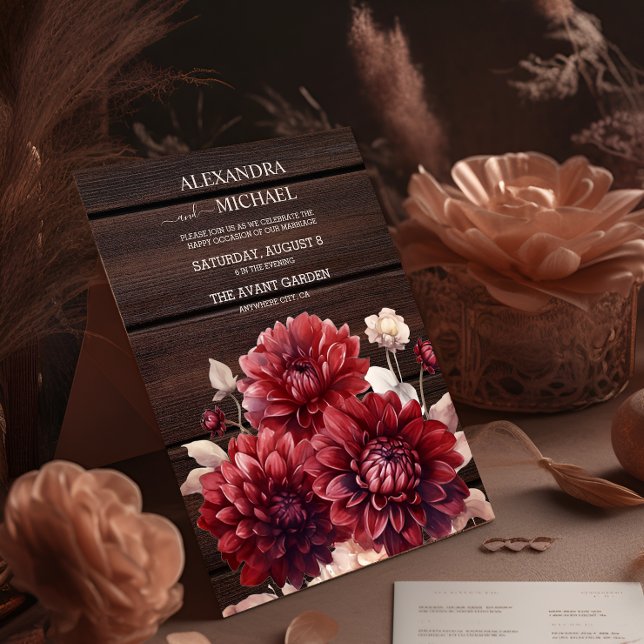 Invitación Elegante acuarela Borgoña Dahlia Boda (Subido por el creador)