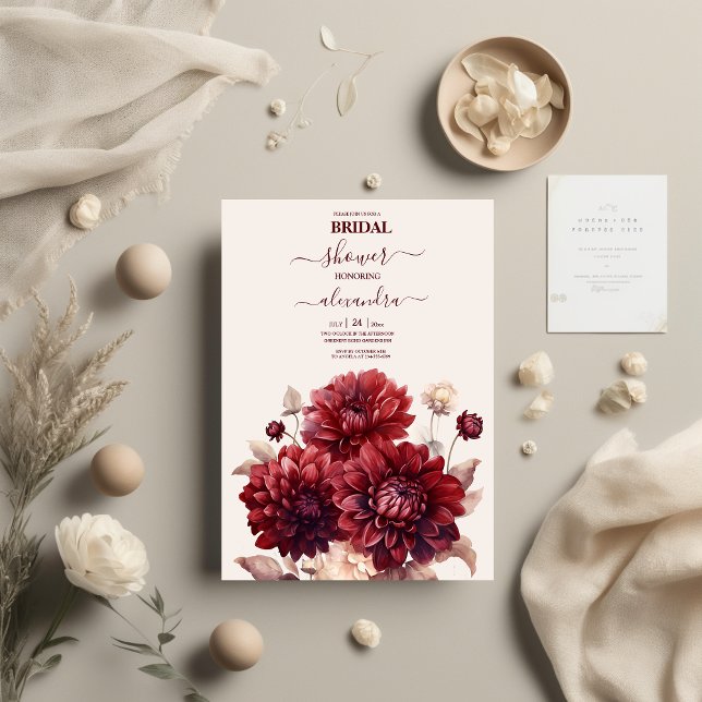 Invitación Elegante acuarela Borgoña Dahlia Bridal (Subido por el creador)