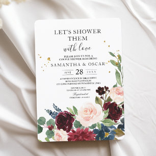 Invitación Elegante acuarela Borgoña Rubor y gotas de oro