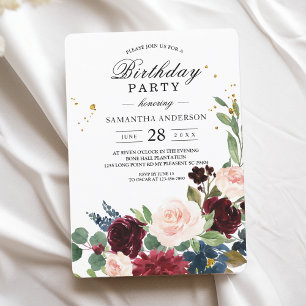 Invitación Elegante acuarela Borgoña Rubor y gotas de oro