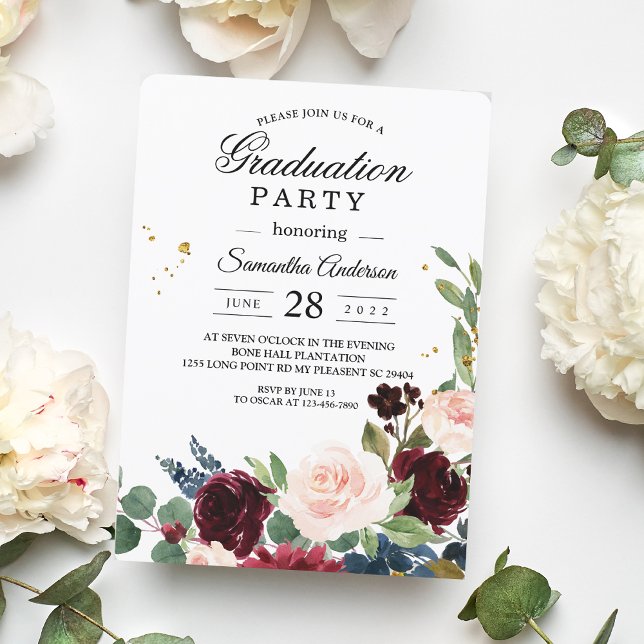 Invitación Elegante acuarela Borgoña Rubor y gotas de oro (Subido por el creador)