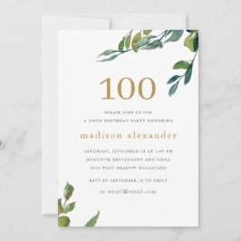 Invitación Elegante acuarela Botánica 100 cumpleaños