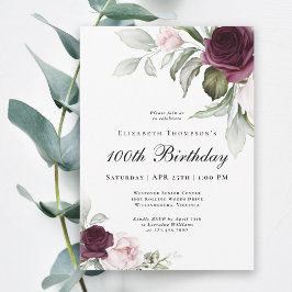Invitación Elegante acuarela Botánica 100 cumpleaños